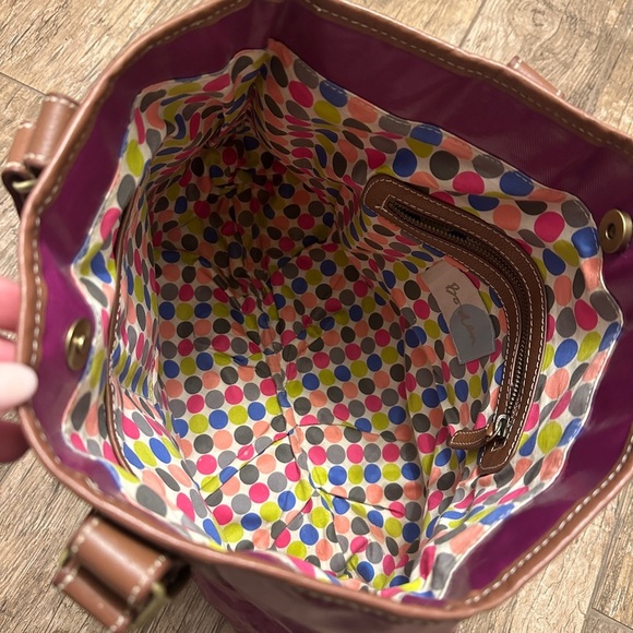 Boden Fushia pink Coated Canvas Shoulder Bag Purse large Tote Leather Trim - Picture 4 of 6
